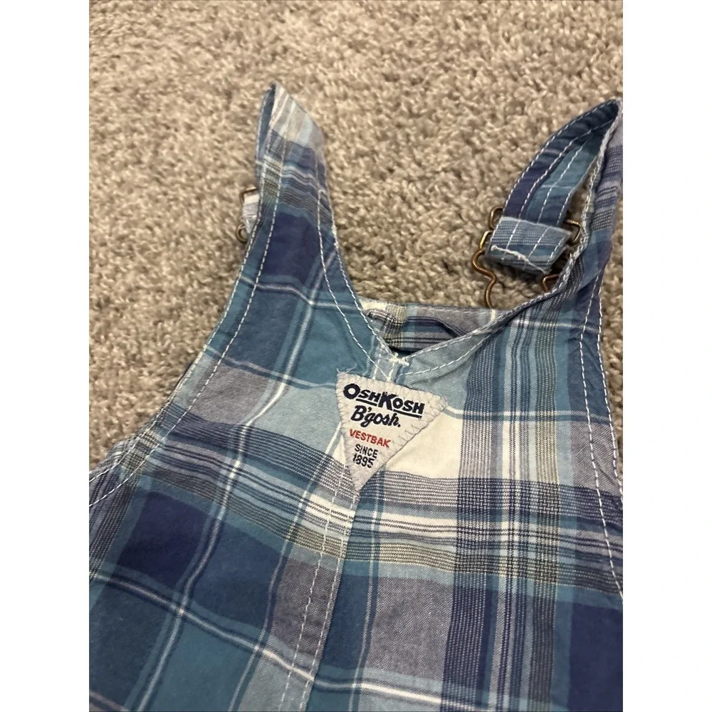 2 Lot Toddler Boys Oshkosh Vestbak Plaid Adjustable Overalls Shorts Size 18M